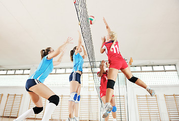 Image showing girls playing volleyball indoor game