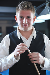 Image showing young man play pro billiard game 