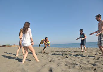 Image showing young people group have fun and play beach volleyball