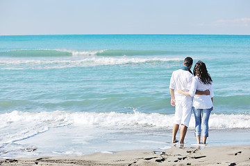 Image showing happy young couple have fun at beautiful beach