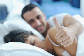 Image showing young couple have good time in their bedroom