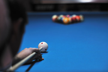 Image showing young man play pro billiard game 