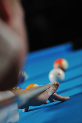 Image showing young man play pro billiard game 