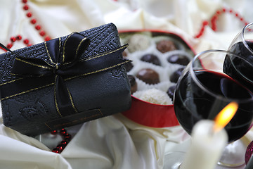 Image showing wine, chocolate and praline decoration 