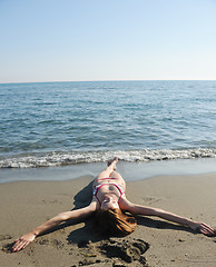 Image showing young woman relax  on beach