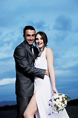 Image showing romantic beach wedding at sunset