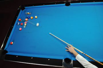 Image showing young man play pro billiard game 