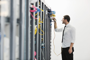 Image showing young it engeneer in datacenter server room