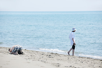 Image showing happy young couple have fun on beach