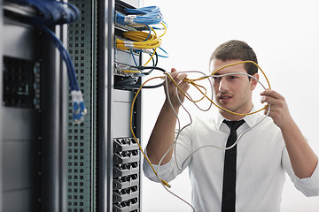 Image showing young it engeneer in datacenter server room