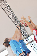 Image showing girls playing volleyball indoor game