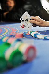 Image showing woman play black jack card game in casino