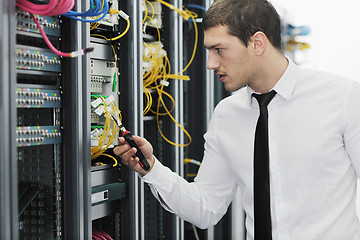 Image showing young it engeneer in datacenter server room