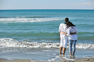 Image showing happy young couple have fun at beautiful beach