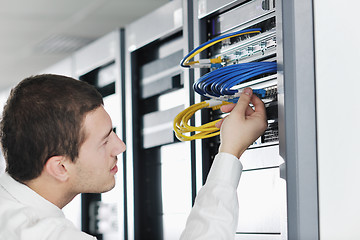 Image showing young it engeneer in datacenter server room