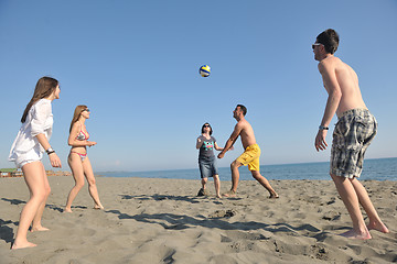 Image showing young people group have fun and play beach volleyball