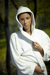 Image showing Young woman take a steam bath