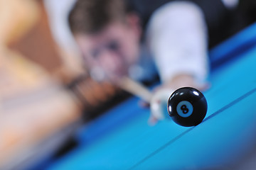 Image showing young man play pro billiard game 