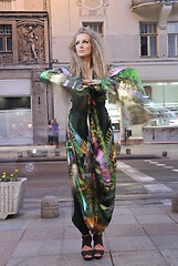 Image showing elegant woman on city street at night