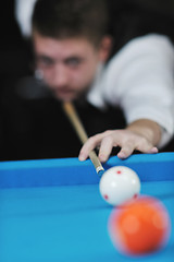 Image showing young man play pro billiard game 