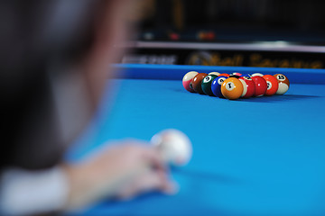 Image showing young man play pro billiard game 