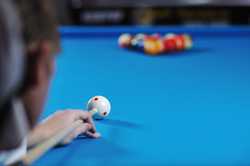 Image showing young man play pro billiard game 