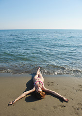 Image showing young woman relax  on beach