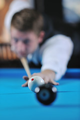 Image showing young man play pro billiard game 