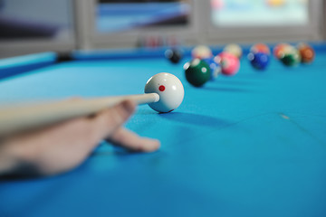 Image showing young man play pro billiard game 