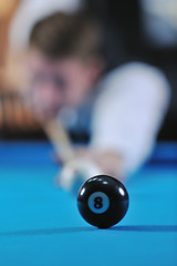 Image showing young man play pro billiard game 