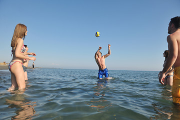 Image showing young people group have fun and play beach volleyball