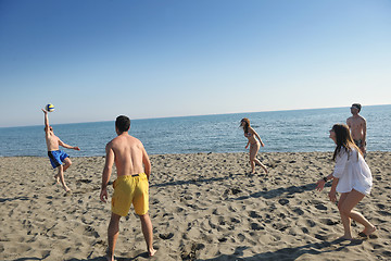 Image showing young people group have fun and play beach volleyball