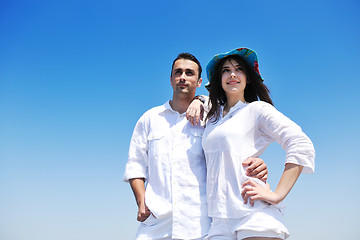 Image showing happy young couple have fun on beach