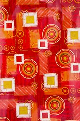 Image showing Table cloth background with circles and squares. 
