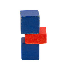 Image showing Red blue color toy log stand isolated on white 