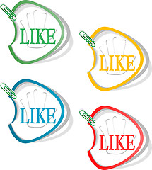 Image showing Stickers set with Like symbol on hand. Vector