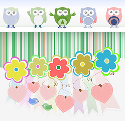 Image showing sweet owls, flowers, love hearts and cute birds