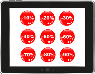 Image showing Business dashboard with a sale stickers in a pc tablet