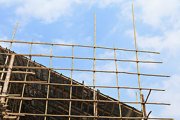 Image showing bamboo scaffolding in construction site