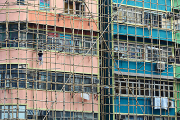 Image showing bamboo scaffolding of repairing old buildings