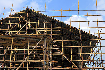 Image showing bamboo scaffolding in construction site
