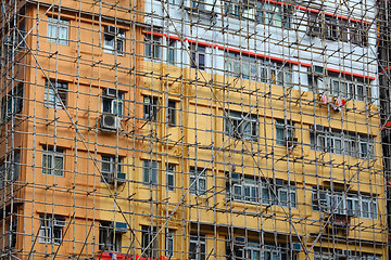 Image showing bamboo scaffolding of repairing old buildings