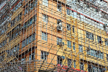 Image showing bamboo scaffolding of repairing old buildings