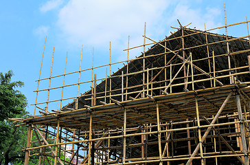 Image showing bamboo scaffolding in construction site