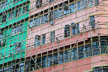 Image showing bamboo scaffolding of repairing old buildings