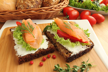 Image showing Fresh salmon sandwiches