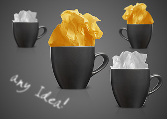 Image showing Crumpled papers and coffee