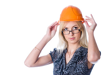 Image showing engineer woman in orange helmet