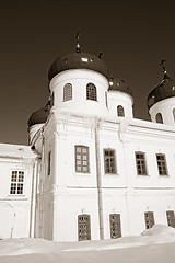 Image showing bell tower of the ancient orthodox priory, sepia