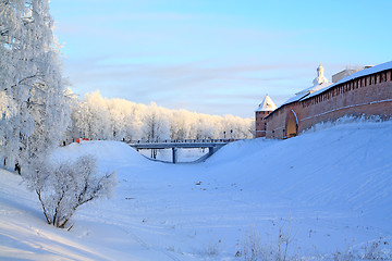 Image showing aging brick fortress on snow hill